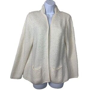 Vintage Carson Pirie Scott Women's Size L Cardigan White Open Front Pockets
